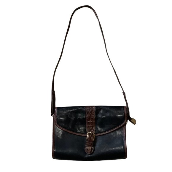 Brahmin Handbags - Brahmin Tuscan Brown and Black Croco Leather Shoulder Bag